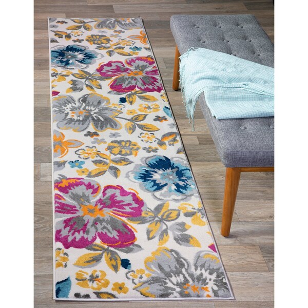 World Rug Gallery Modern Floral Runner Rug 2' x 7'2'' Multi Runner Rug - 9098MULTI2X7