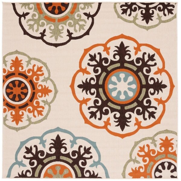 Safavieh 6 ft. 7 in. x 6 ft. 7 in. Veranda Square Area Rug Cream & Terracotta - VER002-0715-7SQ