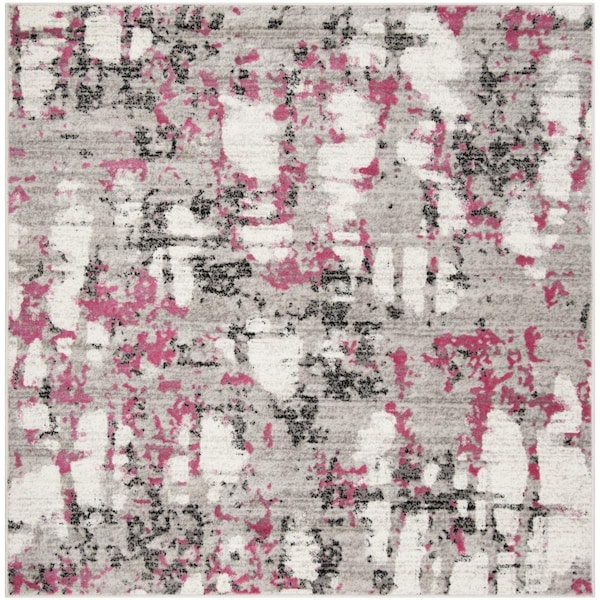 Flowers First 8 x 8 ft. Skyler Contemporary Square Power Loomed Rug Grey & Pink - FL1909507