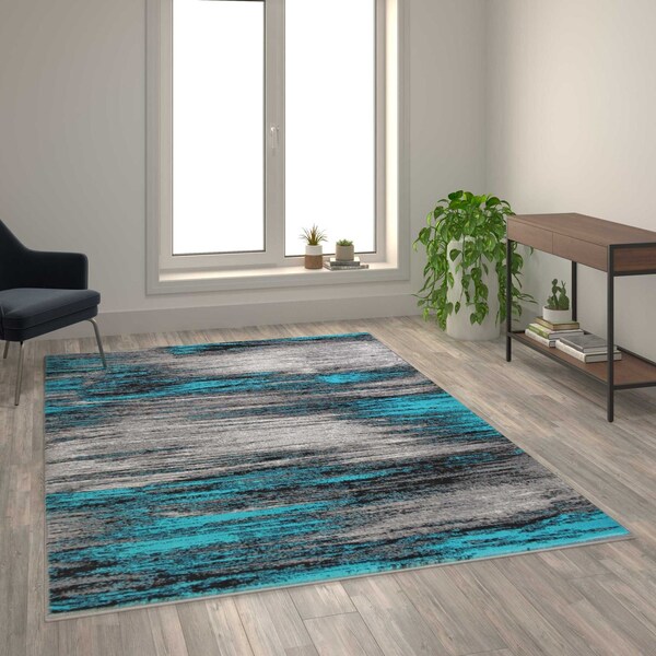 Flash Furniture Turquoise 6' x 9' Abstract Design Accent Area Rug - ACD-RG1100-69-TQ-GG