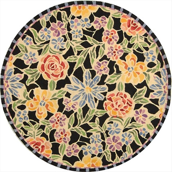 Safavieh 3 ft. x 3 ft. Round- Country and Floral Chelsea Black Hand Hooked Rug - HK214B-3R