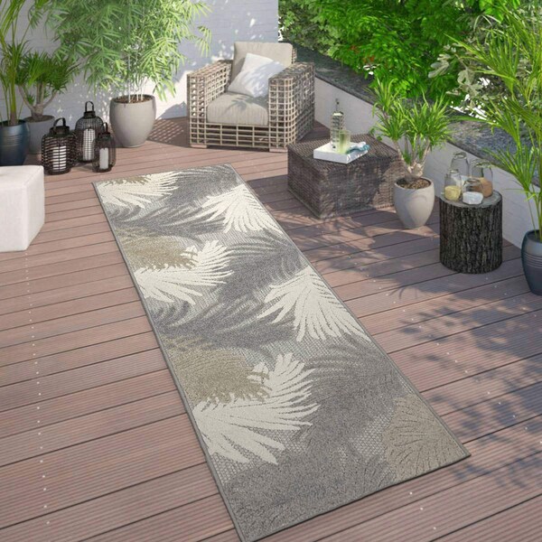 World Rug Gallery Amalfi Contemporary Tropical Floral Indoor/Outdoor Runner Rug 2' x 7' Gray - 8013GRAY2X7
