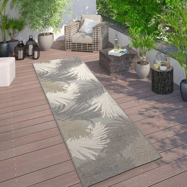World Rug Gallery Amalfi Contemporary Tropical Floral Indoor/Outdoor Runner Rug 2' x 7' Gray - 8013GRAY2X7