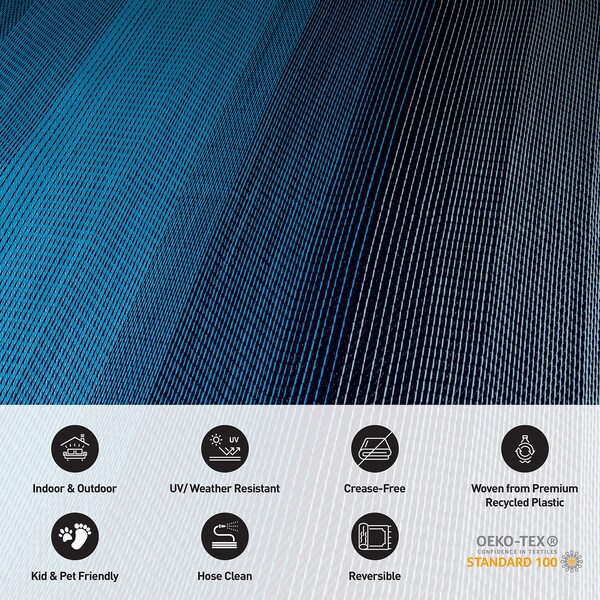 World Rug Gallery Contemporary Stripe Shade Reversible Recycled Plastic 5' X 7' Blue Outdoor Rug - 6074BLUE5X7