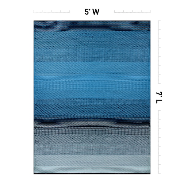 World Rug Gallery Contemporary Stripe Shade Reversible Recycled Plastic 5' X 7' Blue Outdoor Rug - 6074BLUE5X7