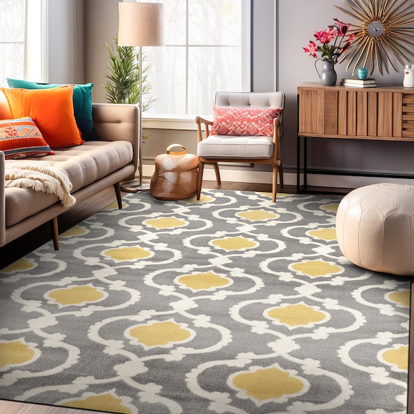 World Rug Gallery Moroccan Trellis Contemporary Gray/Yellow Area Rug 10' x 14' - 310YELLOWGRAY10X14