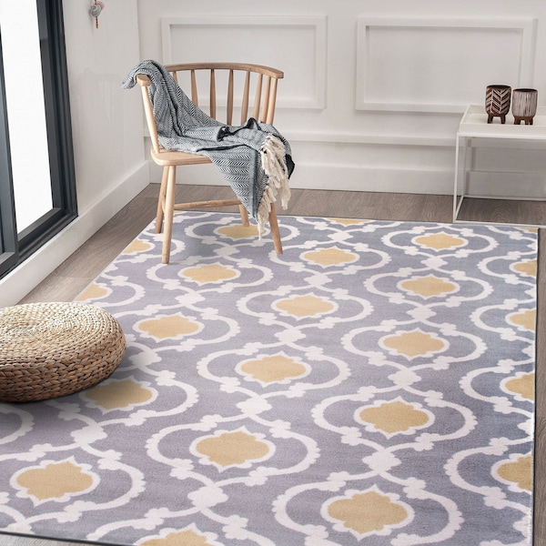 World Rug Gallery Moroccan Trellis Contemporary Gray/Yellow Area Rug 10' x 14' - 310YELLOWGRAY10X14