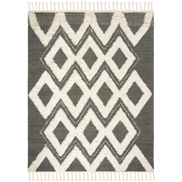 Safavieh Kenya Hand Knotted Large Rectangle RugBlack & Ivory 8 x 10 ft. - KNY903H-8