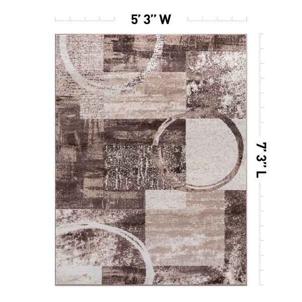 World Rug Gallery Contemporary Abstract Circle Design Soft Area Rug 5'3'' x 7'3'' Brown - 307BROWN5X8