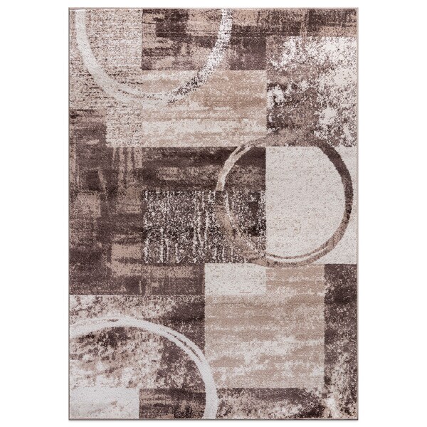 World Rug Gallery Contemporary Abstract Circle Design Soft Area Rug 5'3'' x 7'3'' Brown - 307BROWN5X8