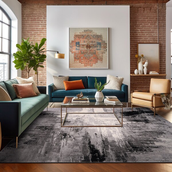 World Rug Gallery Bari Contemporary Abstract Art Area Rug 3' 3'' X 5' Black - 4055BLACK3X5