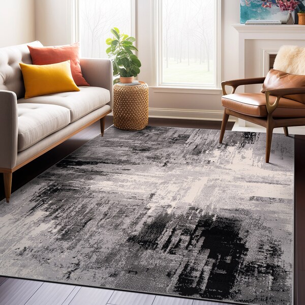 World Rug Gallery Bari Contemporary Abstract Art Area Rug 3' 3'' X 5' Black - 4055BLACK3X5