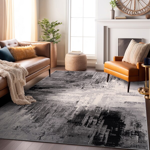 World Rug Gallery Bari Contemporary Abstract Art Area Rug 3' 3'' X 5' Black - 4055BLACK3X5