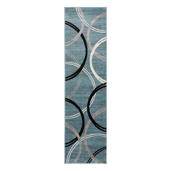 World Rug Gallery Modern Wavy Circles Design 2'x10' Blue - 377BLUE2X10