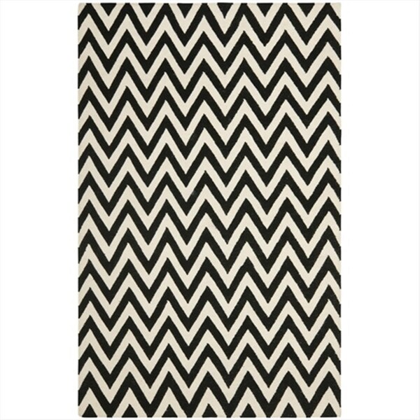 Safavieh 5 Ft. X 8 Ft. Medium Rectangle Contemporary Dhurries- Black And Ivory- Flatweave Rug - DHU557L-5