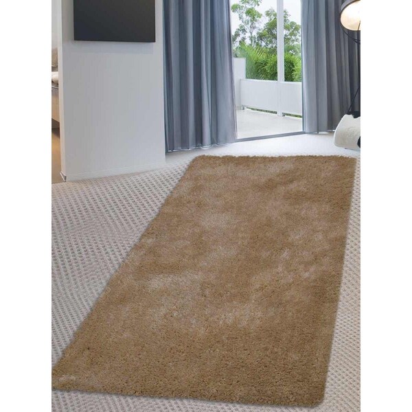 Glitzy Rugs 2 ft. 6 in. x 10 ft. Hand Tufted Shag Polyester Runner RugIvory - UBSK00111T0017G25