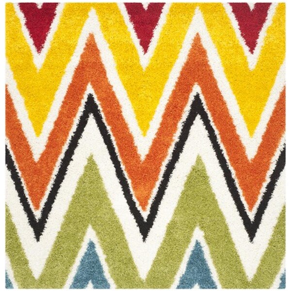 Safavieh Kids Shag Power Loomed Square Rug- Ivory - Multi- 6 ft. 7 in. x 6 ft. 7 in. - SGK567A-7SQ