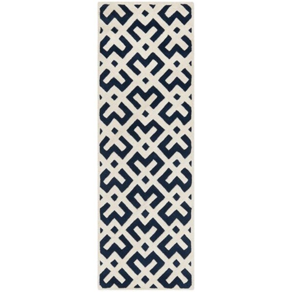 Safavieh Chatham Hand Tufted Runner Rug- Dark Blue - Ivory- 2 ft. 3 in. x 7 ft. - CHT719C-27