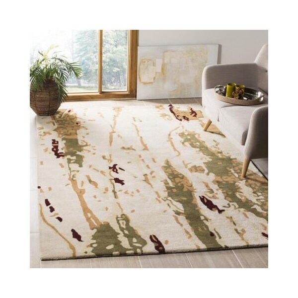 Safavieh 4 x 6 ft. Small Rectangle Country and Floral Bella- Beige and Green Hand Tufted Rug - BEL120A-4