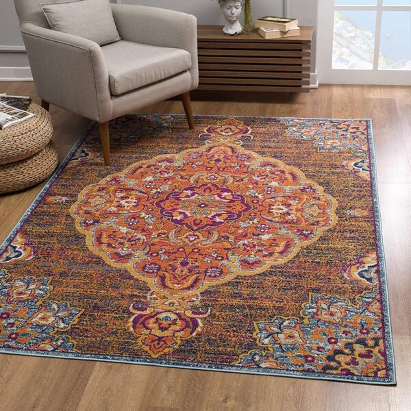 Palacedesigns 4 x 6 ft. Rustic Orange Medallion Area Rug - PA2627930