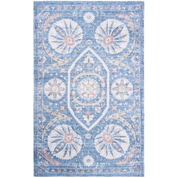Safavieh 4 x 6 ft. Saffron Rectangle Power Loomed Area RugBlue & Creme - SFN551M-4