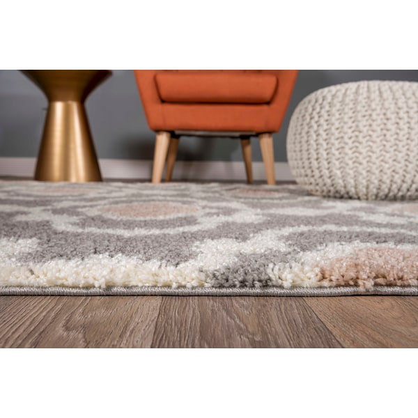 World Rug Gallery Cozy Moroccan Trellis Indoor Shag Area Rug 6'6'' Round Gray - 2525GRAY6RND
