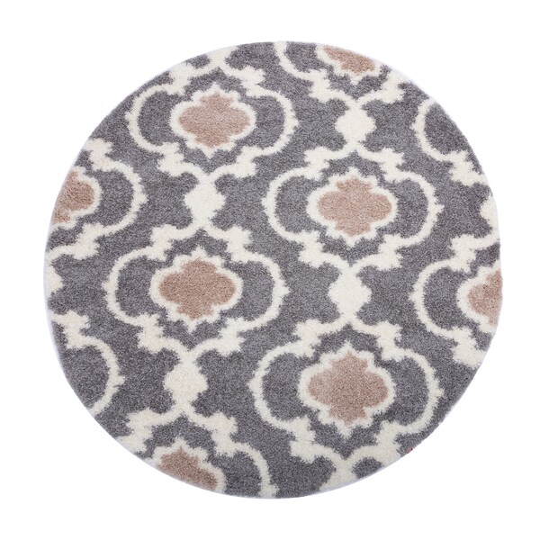 World Rug Gallery Cozy Moroccan Trellis Indoor Shag Area Rug 6'6'' Round Gray - 2525GRAY6RND