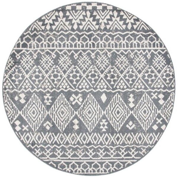 Safavieh 6 ft. 7 in. x 6 ft. 7 in. Pyramid Global Round Power Loomed Rug - Ivory & Charcoal - PYR205A-7R