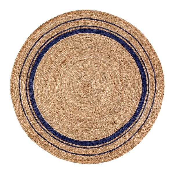 Work-Of-Art 6 ft. Round Kerala Midnite Jute Hand Braided Rug - Tan; Gold & Blue - WO2521497