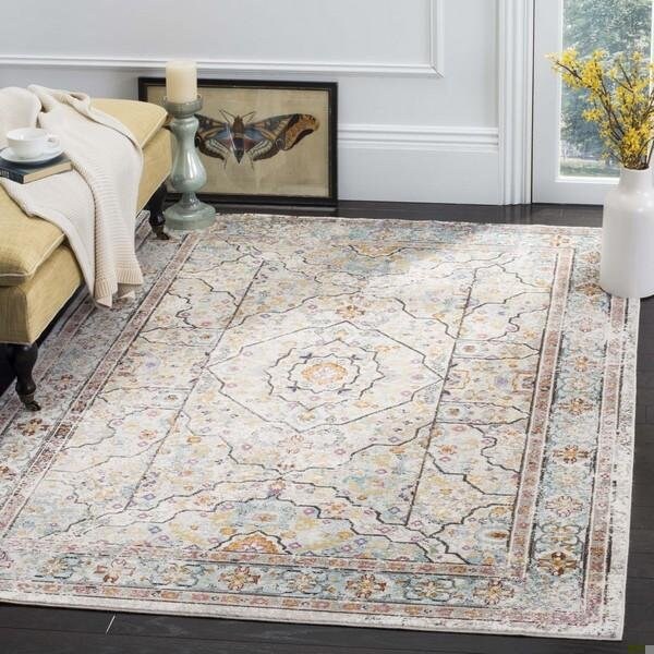 Safavieh Aria Power Loom Woven Square Rugs, Cream and Blue - 6 ft.-5 in. x 6 ft.-5 in. - ARA199C-6SQ
