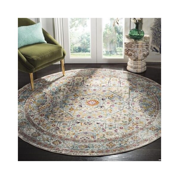 Safavieh Aria Power Loom Woven Square Rugs, Cream and Blue - 6 ft.-5 in. x 6 ft.-5 in. - ARA199C-6SQ