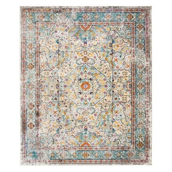 Safavieh Aria Power Loom Woven Square Rugs, Cream and Blue - 6 ft.-5 in. x 6 ft.-5 in. - ARA199C-6SQ