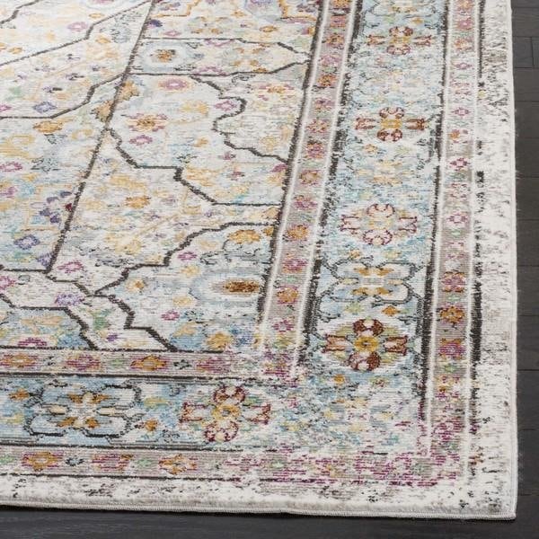 Safavieh Aria Power Loom Woven Square Rugs, Cream and Blue - 6 ft.-5 in. x 6 ft.-5 in. - ARA199C-6SQ