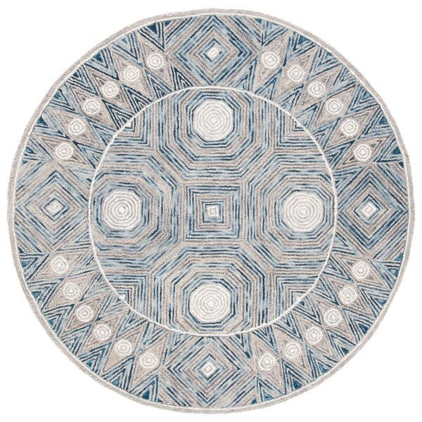 Safavieh 5 x 5 ft. Micro-Loop Hand Tufted Round Area Rug; Ivory & Blue - MLP639A-5R