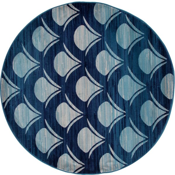 Art Carpet 5 Ft. Seaport Collection Waves Woven Round Area Rug, Navy - 841864117550