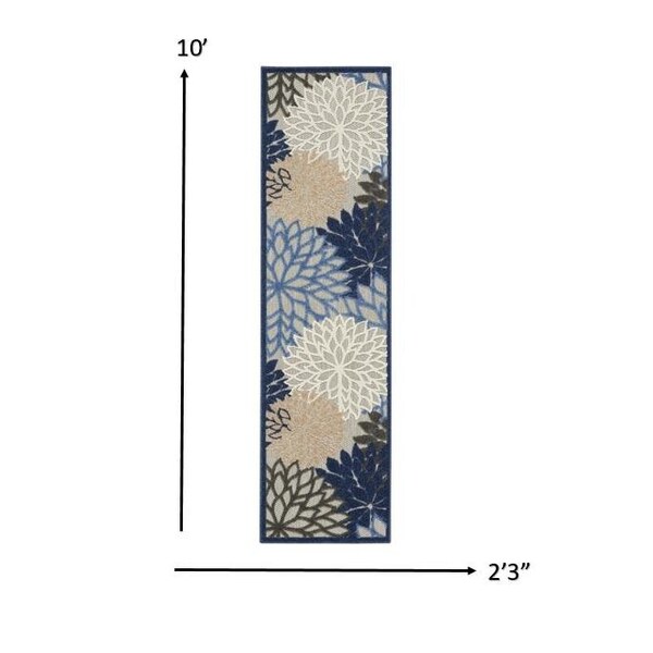 Homeroots 2 x 10 ft. Blue & Multi Color Large Floral Indoor & Outdoor Runner Rug - 384815