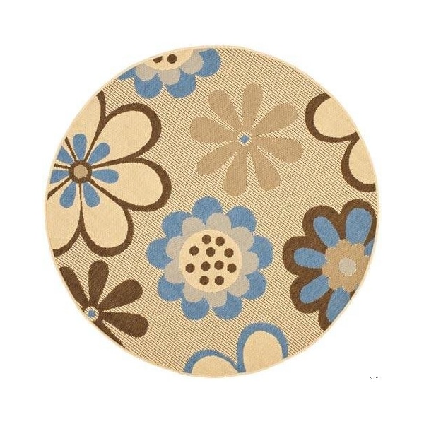 Safavieh 6 Ft. -7 In. X 6 Ft. -7 In. Round Indoor-Outdoor Courtyard- Natural Brown And Blue- Machine Made Rug - CY4035B-7R