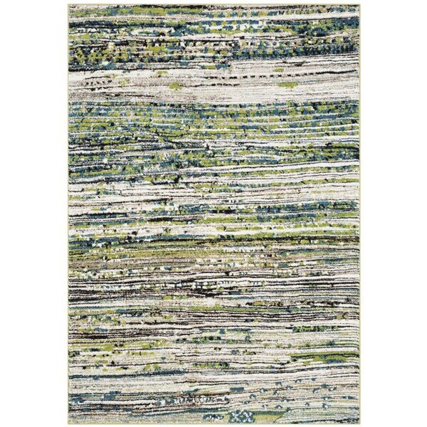 Flowers First 6 ft. 7 in. x 9 ft. Porcello Power Loomed Area Rug, Cream & Green - Medium Rectangle - FL1909612