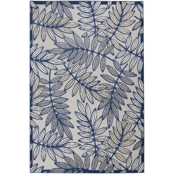 Homeroots 4 x 6 ft. Ivory & Navy Leaves Indoor & Outdoor Area Rug - 384880