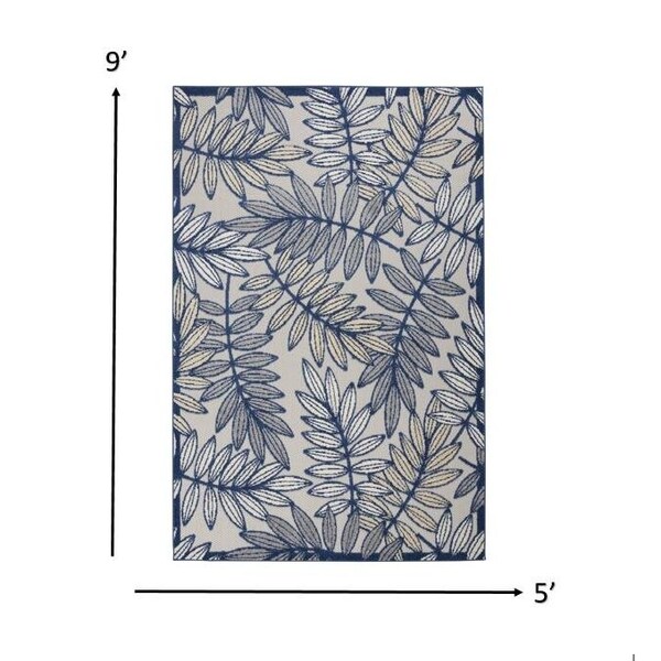 Homeroots 4 x 6 ft. Ivory & Navy Leaves Indoor & Outdoor Area Rug - 384880