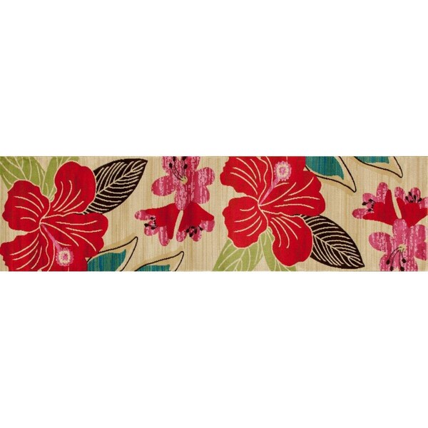 Standalone 2 x 8 ft. Antigua Collection Hibiscus Woven Area Rug, Beige - ST2590092