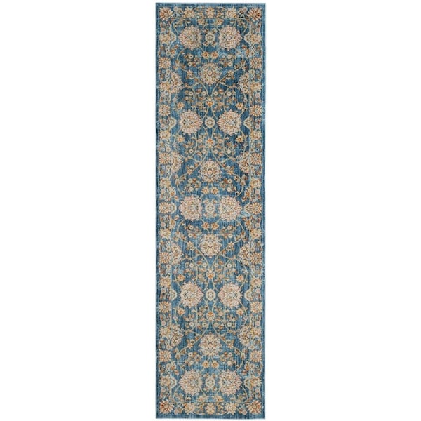 Flowers First 2 ft. 2 in. x 8 ft. Vintage Persian Power Loomed Runner Rug, Turquoise & Multi Color - FL1862529