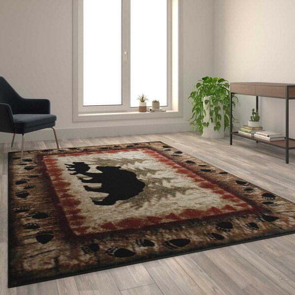 Flash Furniture 6' x 9' Brown Rustic Bear and Cub Olefin Area Rug - KP-RGB3940-69-BN-GG