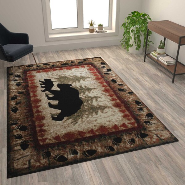 Flash Furniture 6' x 9' Brown Rustic Bear and Cub Olefin Area Rug - KP-RGB3940-69-BN-GG