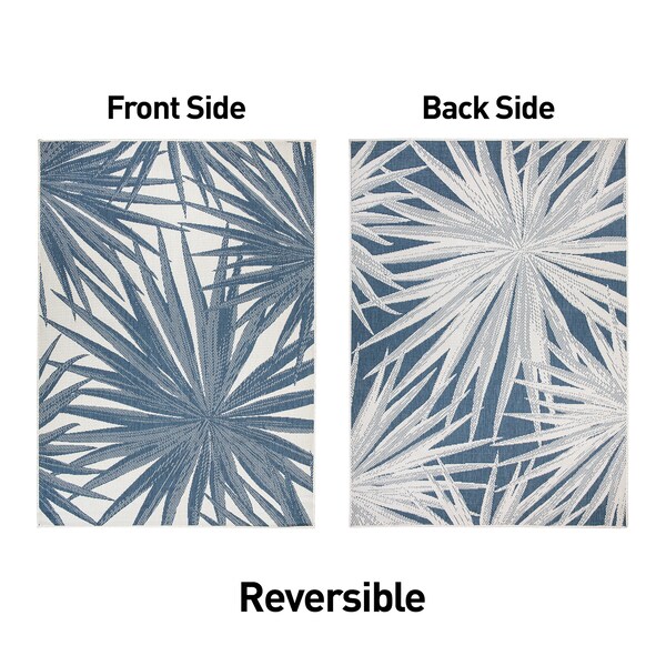 World Rug Gallery Tropical Leaves Nature Inspired Indoor/Outdoor Runner Rug 2' x 7' Blue - 4030BLUE2X7