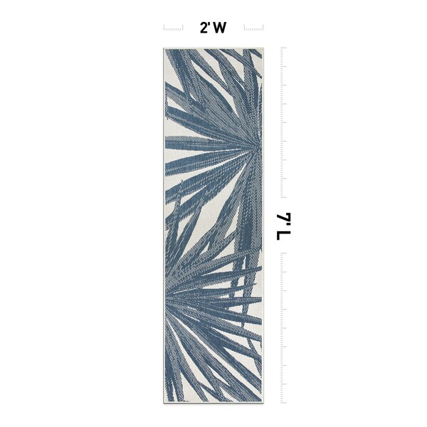 World Rug Gallery Tropical Leaves Nature Inspired Indoor/Outdoor Runner Rug 2' x 7' Blue - 4030BLUE2X7