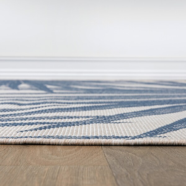 World Rug Gallery Tropical Leaves Nature Inspired Indoor/Outdoor Runner Rug 2' x 7' Blue - 4030BLUE2X7