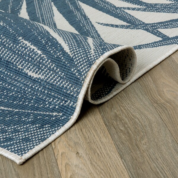 World Rug Gallery Tropical Leaves Nature Inspired Indoor/Outdoor Runner Rug 2' x 7' Blue - 4030BLUE2X7