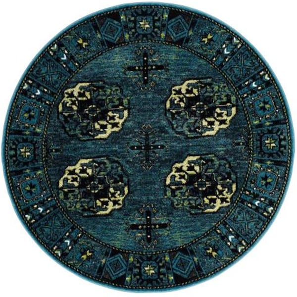 Flowers First 6 ft. 7 in. x 6 ft. 7 in. Round Vintage Hamadan Power Loomed Round Rug, Blue & Multi Color - FL1892394