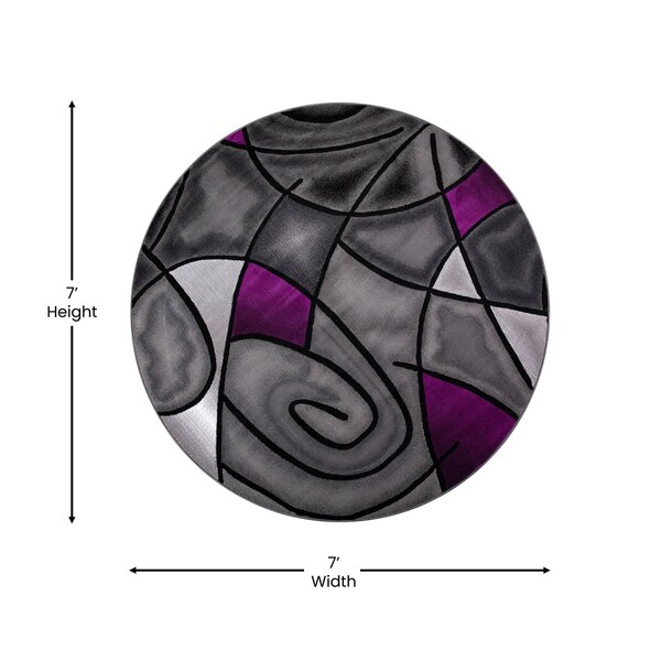 Flash Furniture Purple 7' x 7' Round Abstract Design Area Rug - ACD-TZ-860-7R-PR-GG